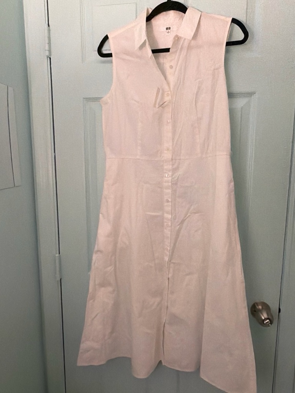 Uniqlo White Sleeveless Button-Front Shirt Dress